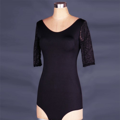 Black bow lace backless sexy fashion women's girl's performance gymnastics exercises latin dance leotards tops bodysuits